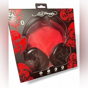 Ed Hardy Black Wireless Bluetooth Headphones with Iconic Skull Design